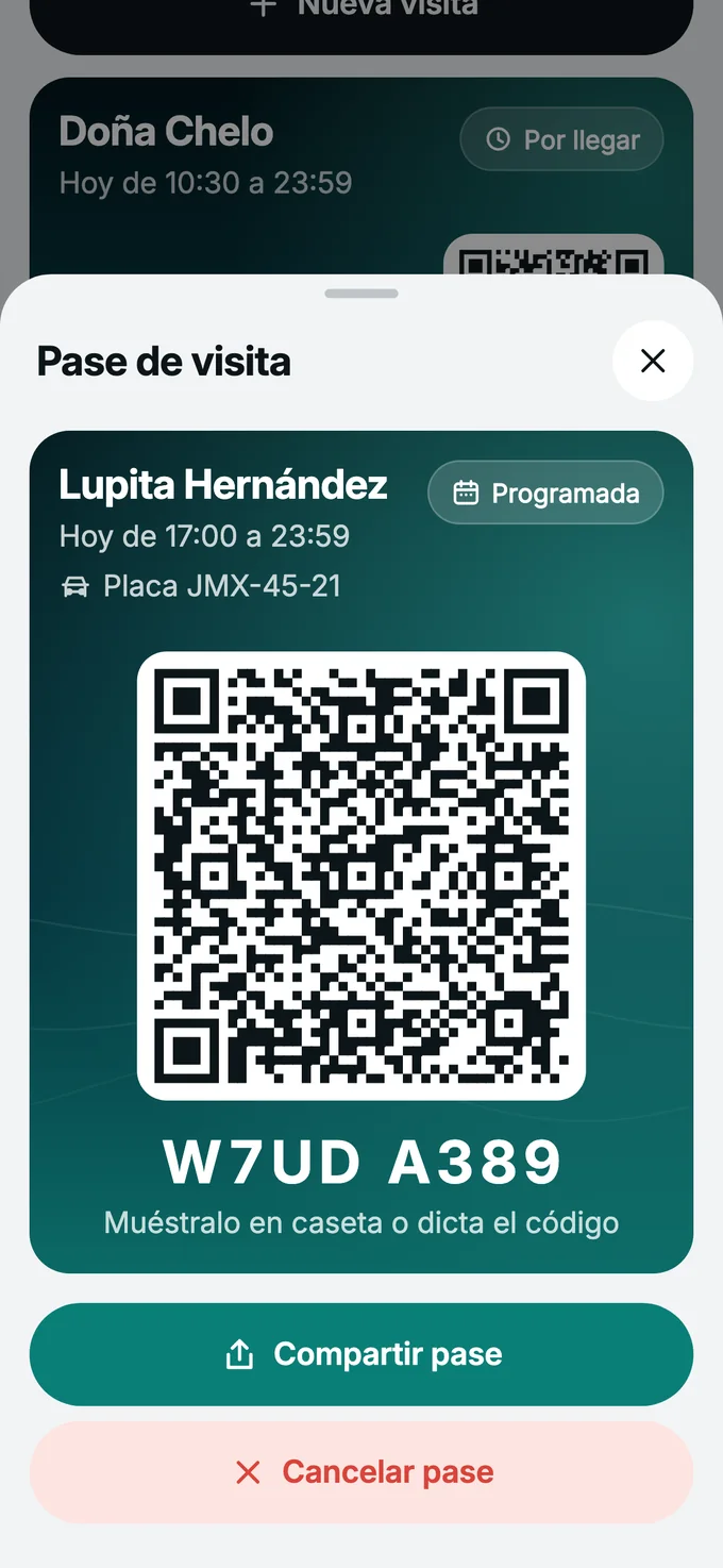 Pase de visita con código QR