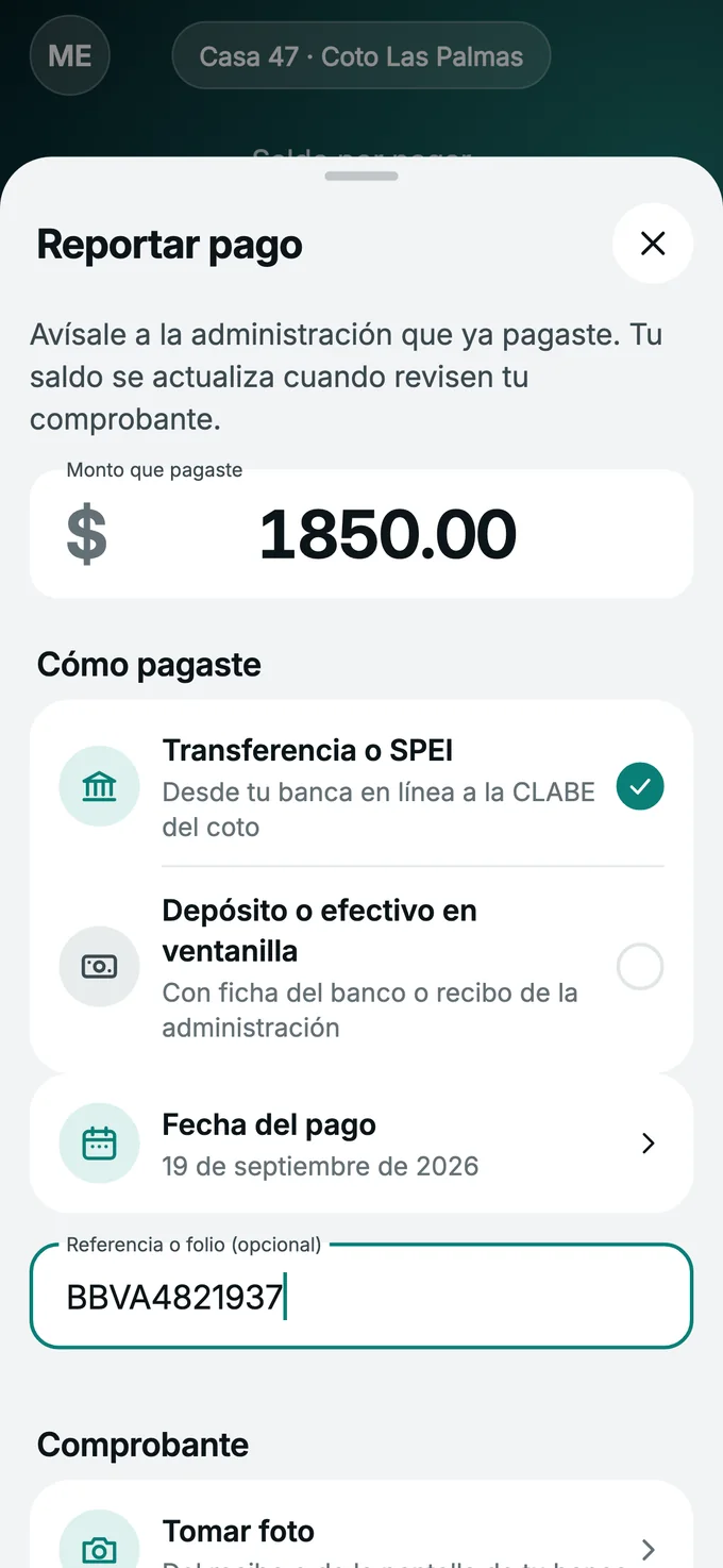 Reporte de pago con comprobante