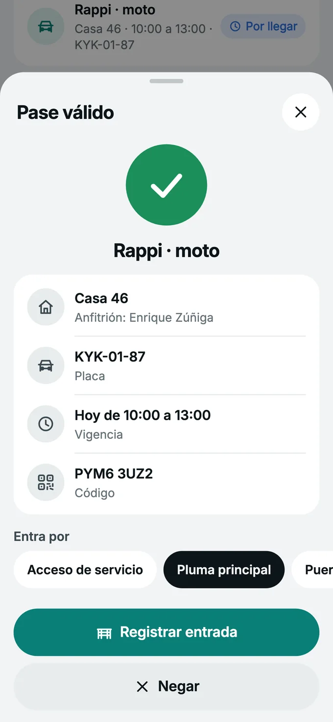 Pase válido listo para registrar la entrada