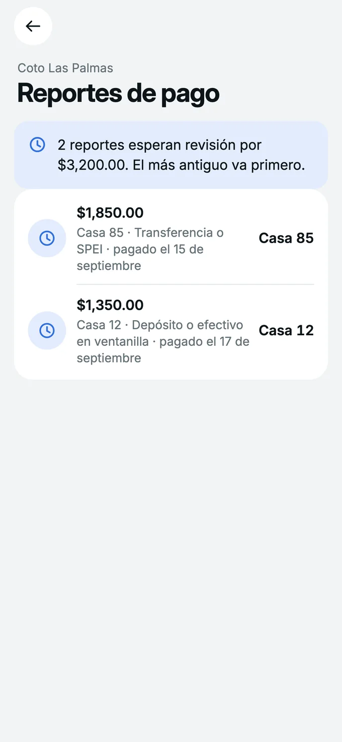 Reportes de pago por revisar