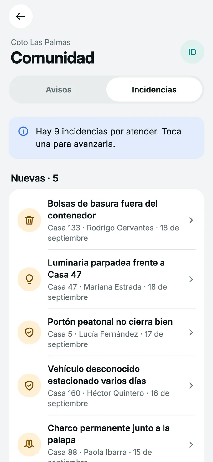 Incidencias por atender