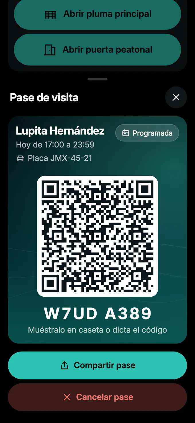 Pase de visita en modo noche